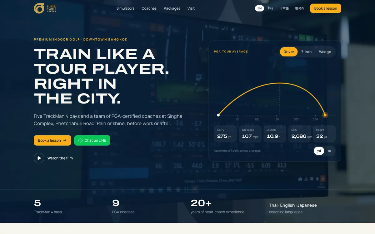 Golf Point Center website, desktop