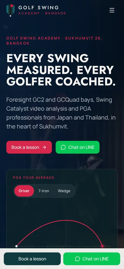 Golf Swing Academy website on a phone